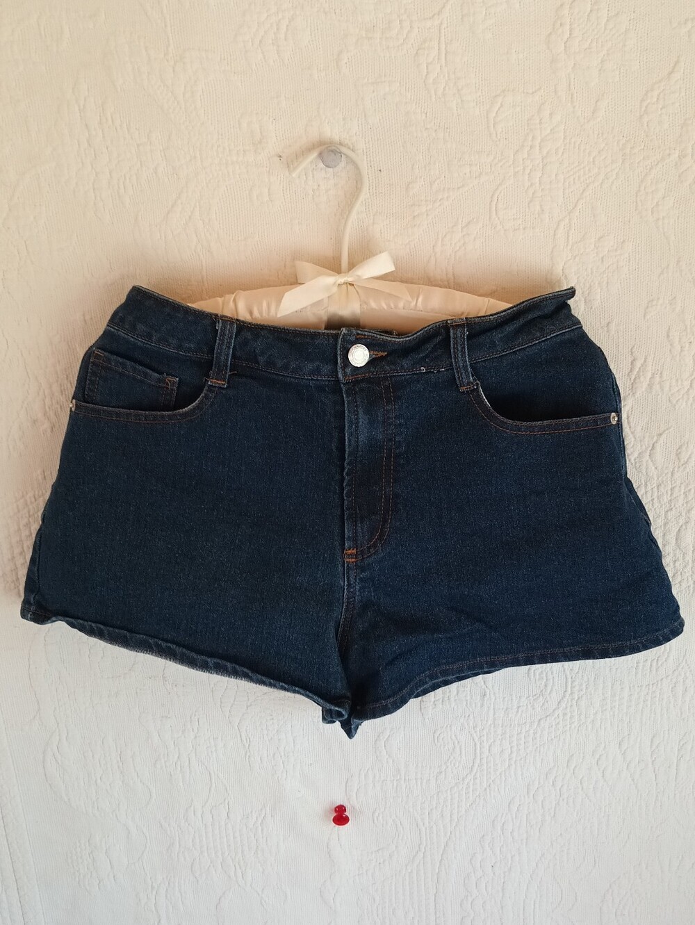 No Boundaries Dark Blue Denim Shorts Classic Mid rise 1inch Inseam Casual Booty - Picture 12 of 12